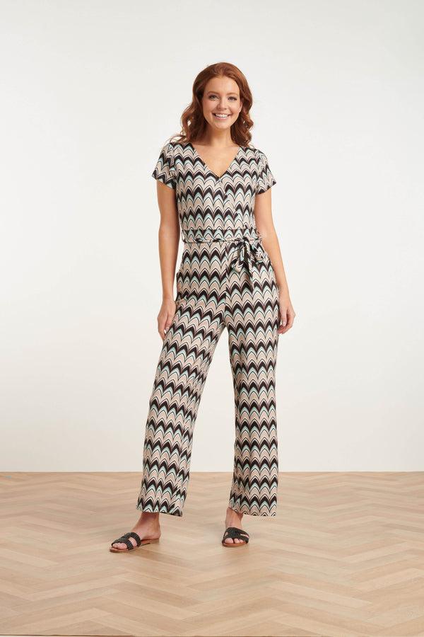 smashed lemon 24427 Zachte Stretch Grafische Print Zomer Jumpsuit | Muticolour