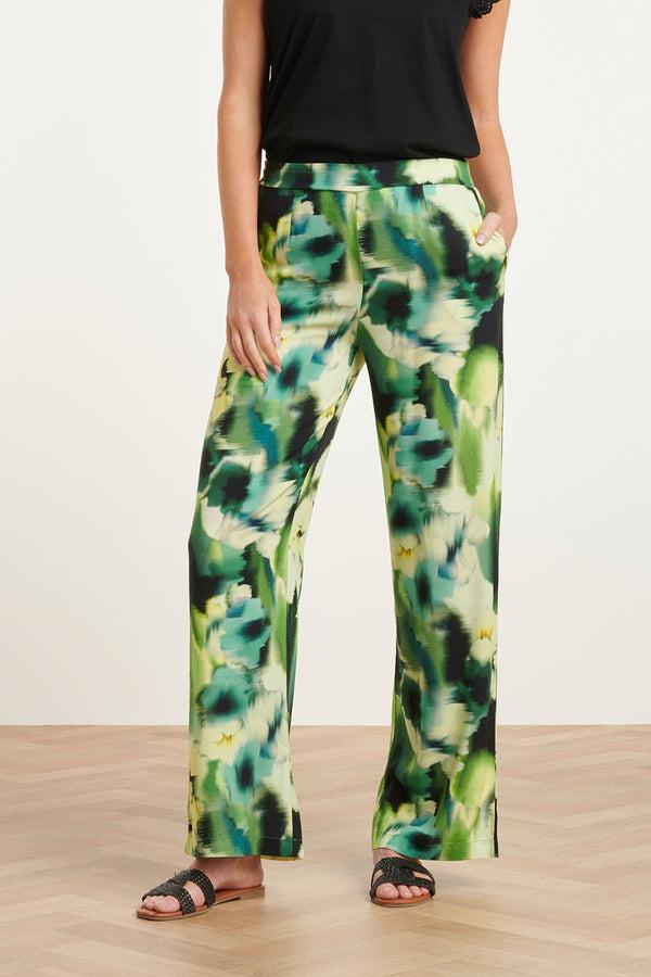 Smashed Lemon 24428 Mashed Lemon Zomer Wijde Broek Met Abstracte Bloemenprint - Tinten | Black-Yellow