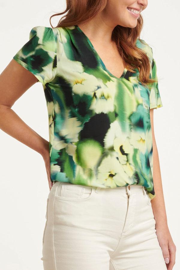 Smashed Lemon 24429 Zomerse Loose Top Met Abstracte Bloemenprint - Tinten | Black-Yellow