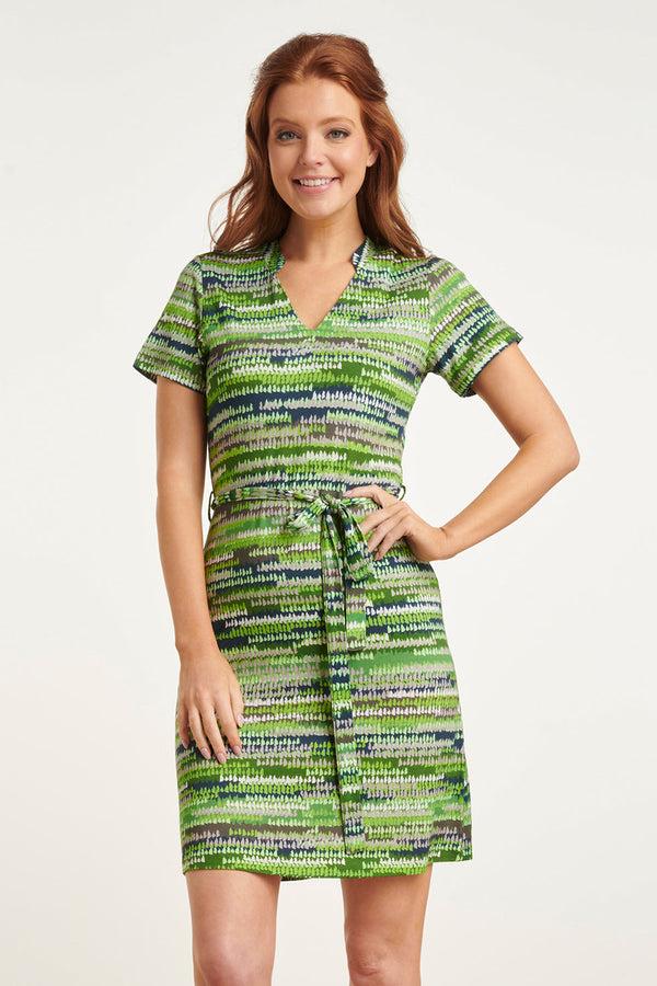 smashed lemon 24431 Zacht Stretch Abstract Print Zomerjurk - Tinten | Black-Green