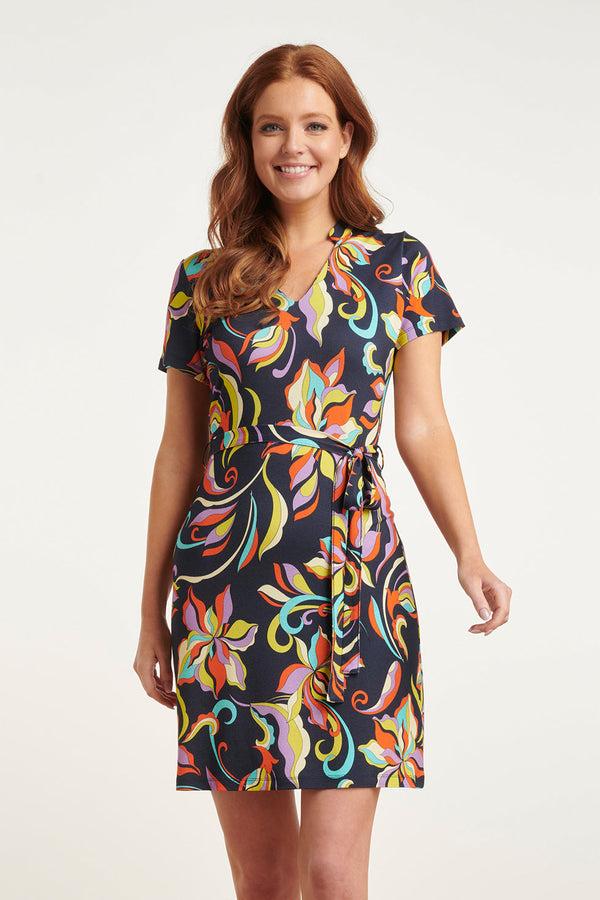 smashed lemon 24434 Multi Grafische Bloemenprint Zomerjurkje | Muticolour