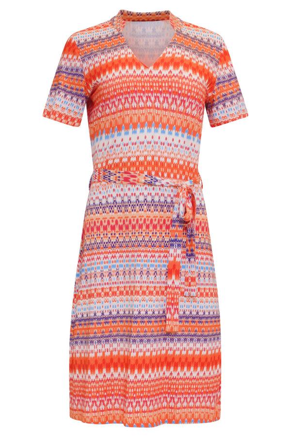 Smashed Lemon 24437 Zomergetinte Abstract Aztekenprint Zacht Stretch Zomerjurkje | Muticolour