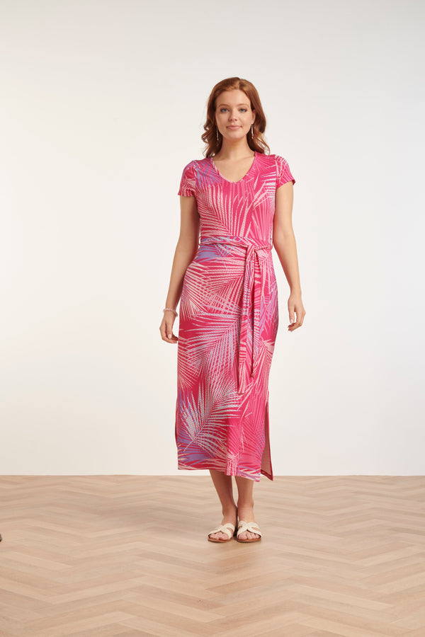 Smashed Lemon 24440 Stretchy Maxi Zomerjurk | Pink-White