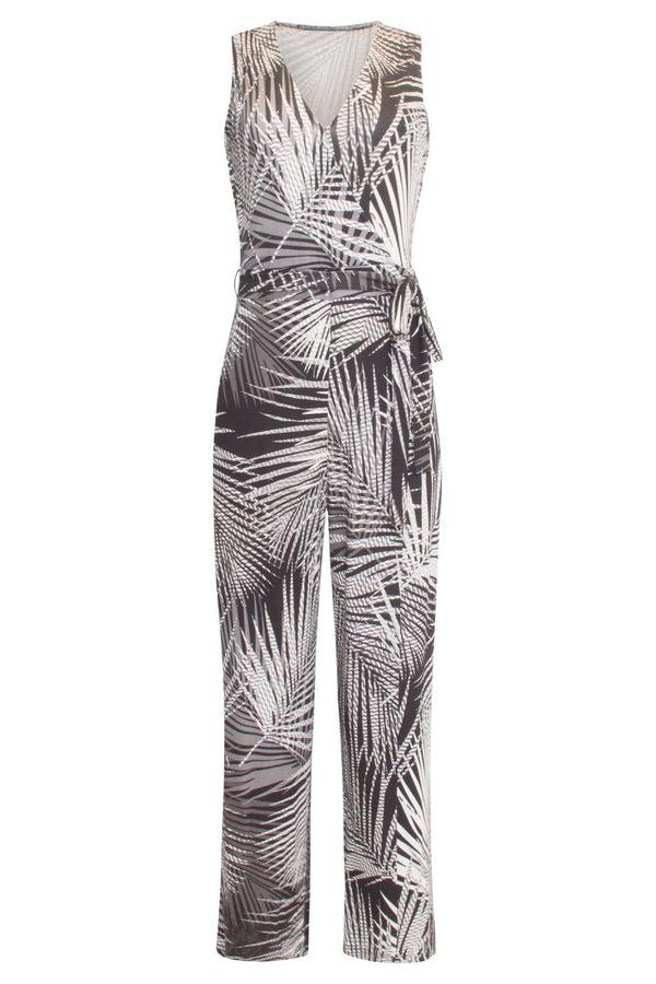 Smashed Lemon 24441 Zacht Stretchy Donkerbladig Jumpsuit | Black-White