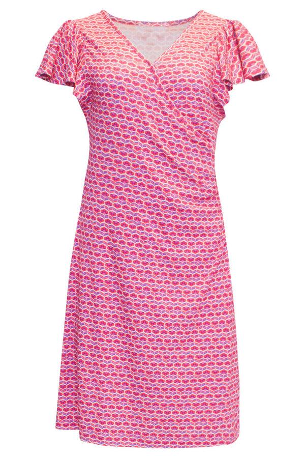 Smashed Lemon 24443 Zachte Ruched Wrap Zomerjurk Met Retro Paars | Muticolour