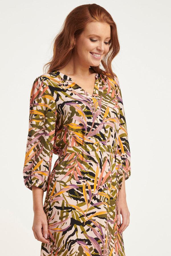 Smashed Lemon 24449 Zomerjurk Met Korte Bladprintpofmouwen | Muticolour