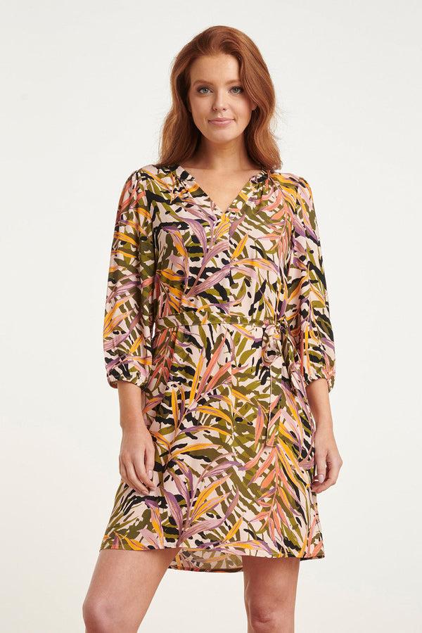 smashed lemon 24449 Zomerjurk Met Korte Bladprintpofmouwen | Muticolour