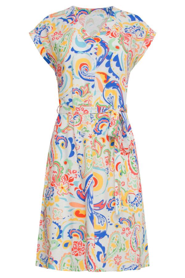 Smashed Lemon 24454 Zomerjurk Met Rijke Ornamentele Printv-Hals | Muticolour