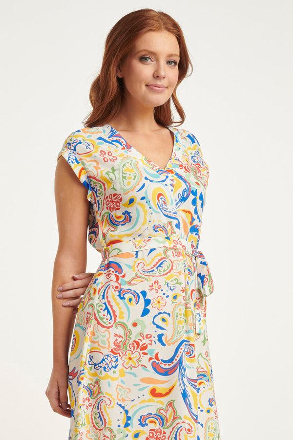 Smashed Lemon 24454 Zomerjurk Met Rijke Ornamentele Printv-Hals | Muticolour