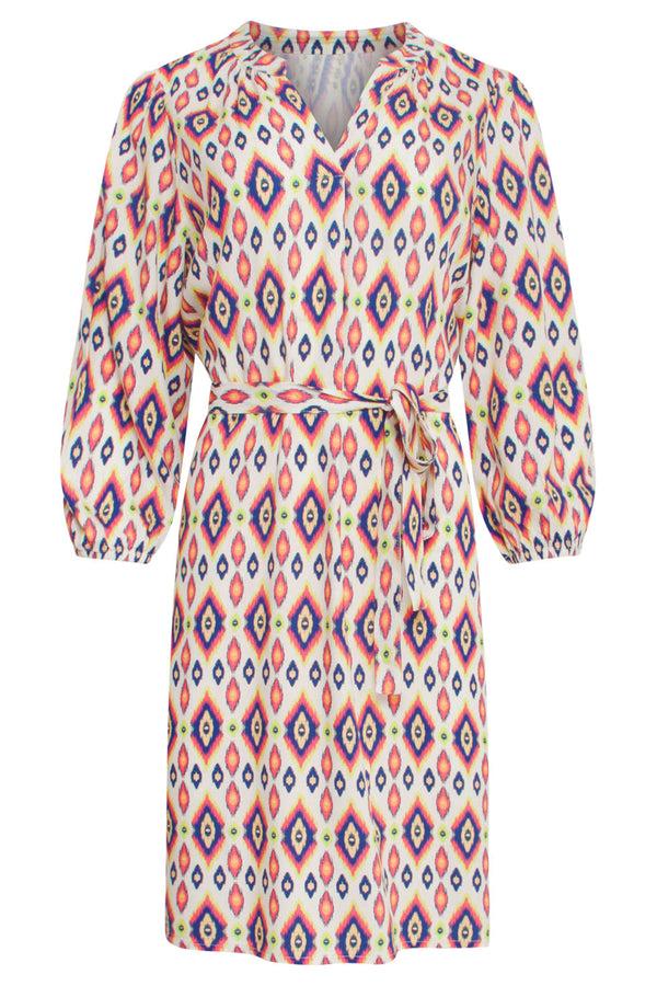 Smashed Lemon 24455 Zomerjurk Met Pofmouwenfel Aztec Print | Muticolour