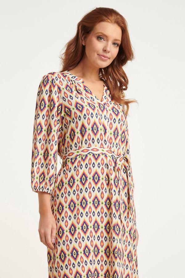Smashed Lemon 24455 Zomerjurk Met Pofmouwenfel Aztec Print | Muticolour
