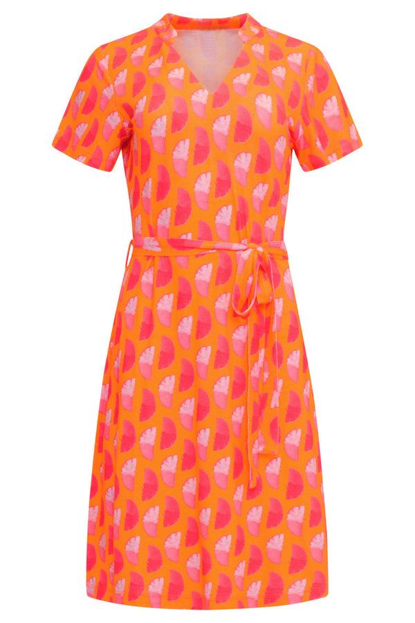 Smashed Lemon 24459 Abstract Gedrukte Zomerjurk Tinten | Orange-Fuchsia