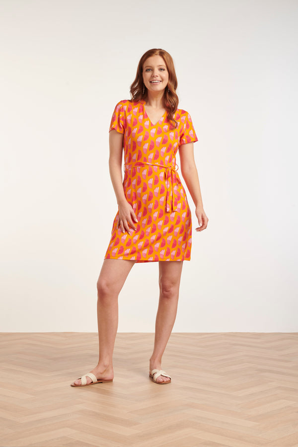 Smashed Lemon 24459 Abstract Gedrukte Zomerjurk Tinten | Orange-Fuchsia