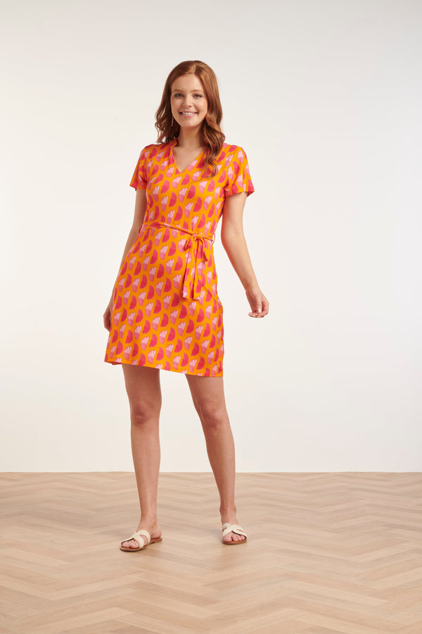 smashed lemon 24459 Abstract Gedrukte Zomerjurk Tinten | Orange-Fuchsia