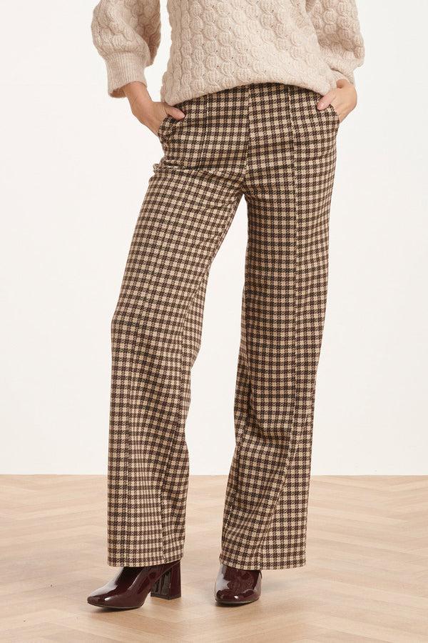 Smashed Lemon 24574 Geruite Wijde Broek | Dark Brown-Sand