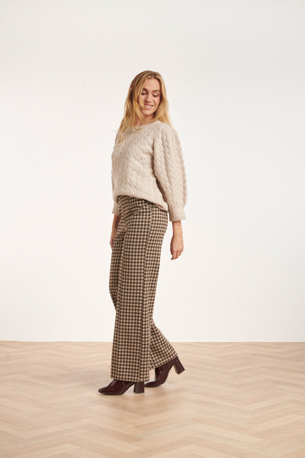 Smashed Lemon 24574 Geruite Wijde Broek | Dark Brown-Sand