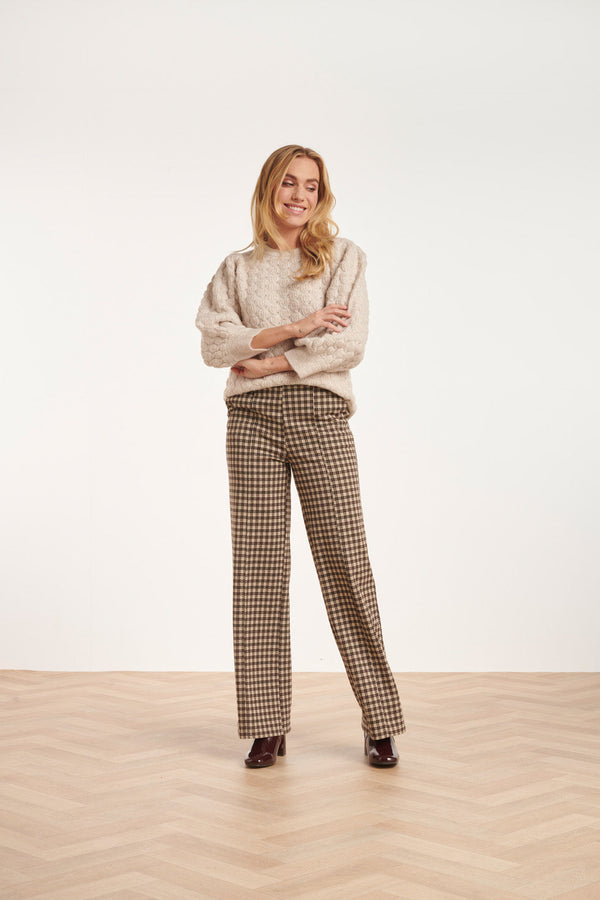 smashed lemon 24574 Geruite Wijde Broek | Dark Brown-Sand