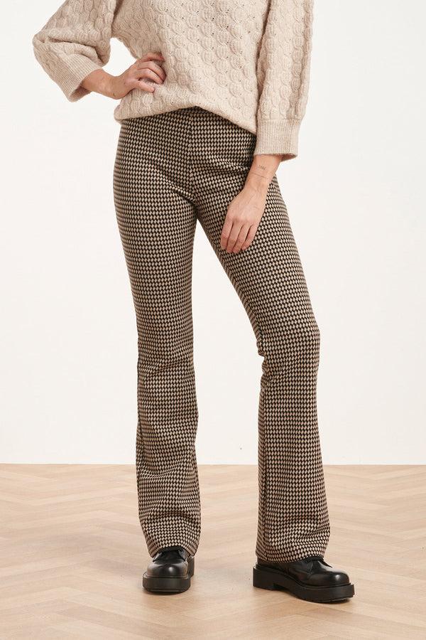 Smashed Lemon 24575 Diamant Gedessineerde Flared Leggings | Black-Sand