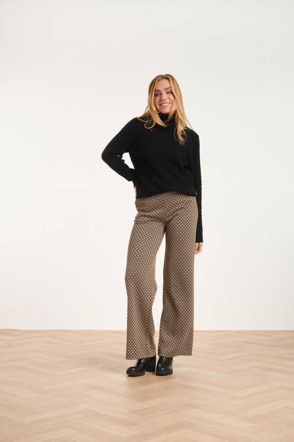 smashed lemon 24577 Wijde Broek Met Grafische Bloemprint | Black-Sand