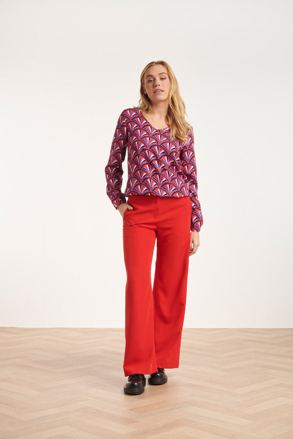 Smashed Lemon 24586 Tailored Broek Met Wijde Pijpen | Red
