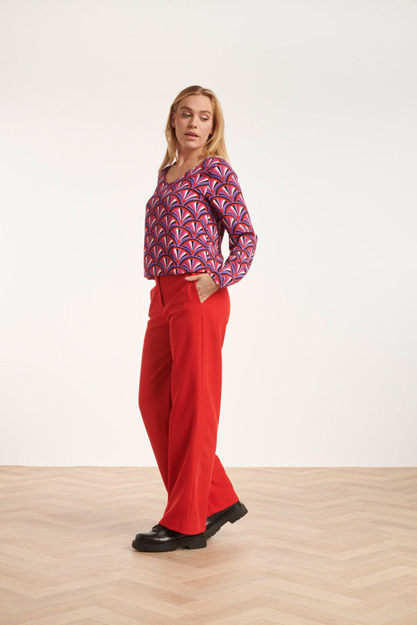 Smashed Lemon 24586 Tailored Broek Met Wijde Pijpen | Red