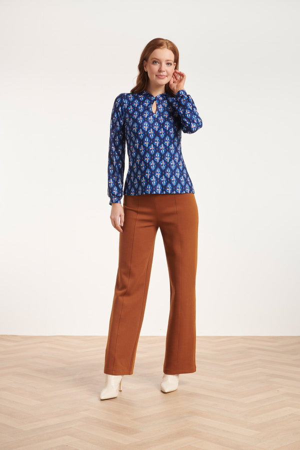 Smashed Lemon 24590 Stretchy Cognac Flared Broek | Cognac