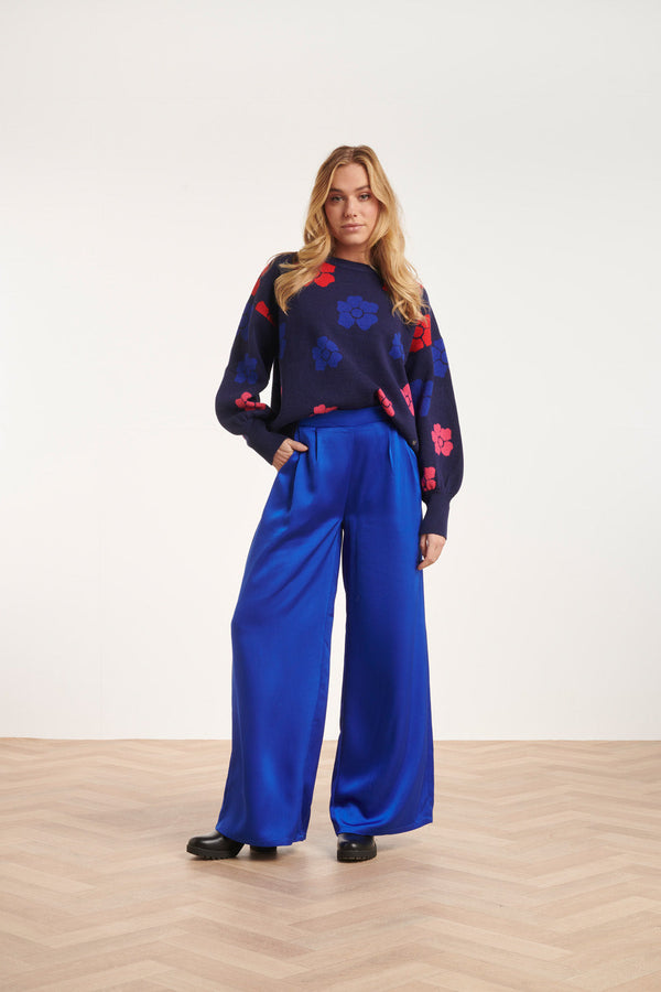Smashed Lemon 24592 Wijde Satijnen Cobalt Broek | Cobalt Blue