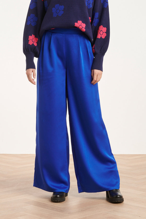 smashed lemon 24592 Wijde Satijnen Cobalt Broek | Cobalt Blue