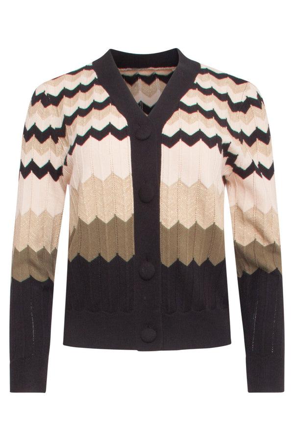 Smashed Lemon 24611 Neutrale Zig-Zag Gebreide Cardigan | Sand-Multicolour