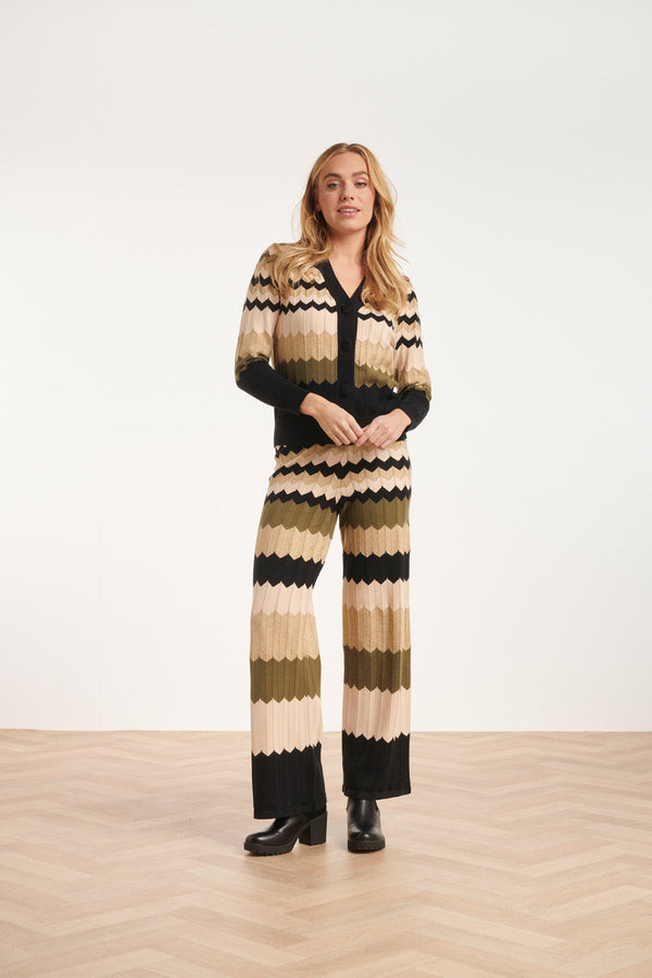 smashed lemon 24611 Neutrale Zig-Zag Gebreide Cardigan | Sand-Multicolour