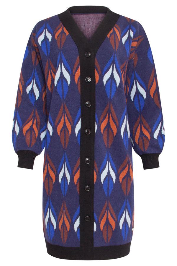 Smashed Lemon 24613 Gebreide Vest Met Bladeren Print | Blue-Brown