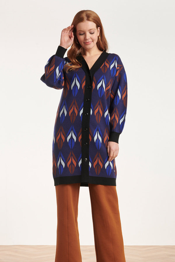 smashed lemon 24613 Gebreide Vest Met Bladeren Print | Blue-Brown