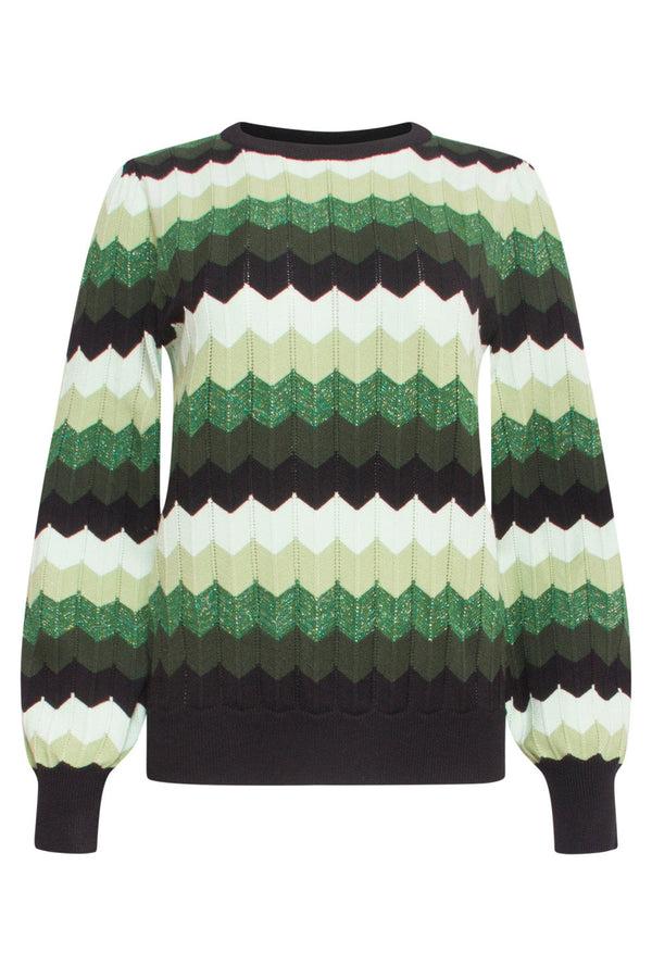 Smashed Lemon 24615 Zigzag Gebreide Top | Green-Black