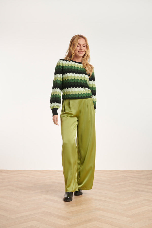 Smashed Lemon 24615 Zigzag Gebreide Top | Green-Black