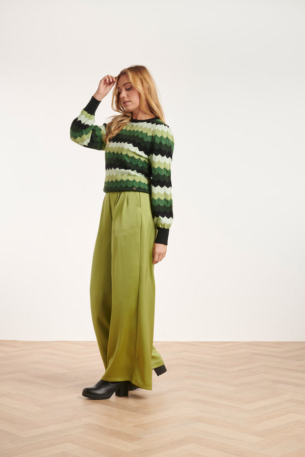 Smashed Lemon 24615 Zigzag Gebreide Top | Green-Black