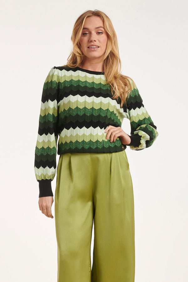 smashed lemon 24615 Zigzag Gebreide Top | Green-Black