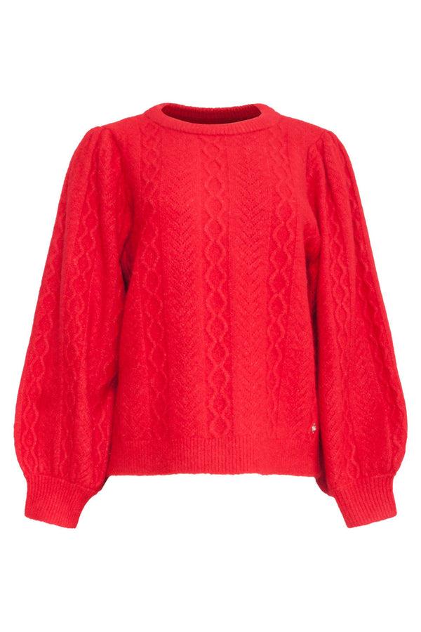 Smashed Lemon 24619 Fel Gebreide Trui Met Gevlochten Structuur | Red