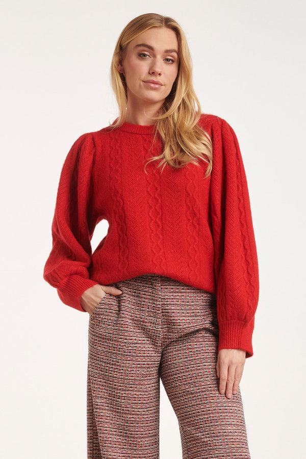 smashed lemon 24619 Fel Gebreide Trui Met Gevlochten Structuur | Red