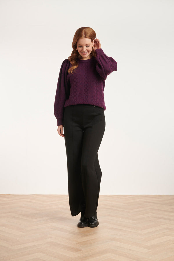 Smashed Lemon 24619 Paarse Gebreide Trui Met Gevlochten Structuur | Purple