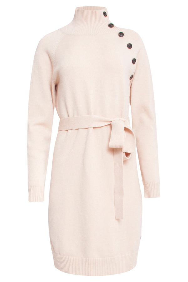 Smashed Lemon 24621 Beige Gebreide Jurk Met Hoge Hals | Sand