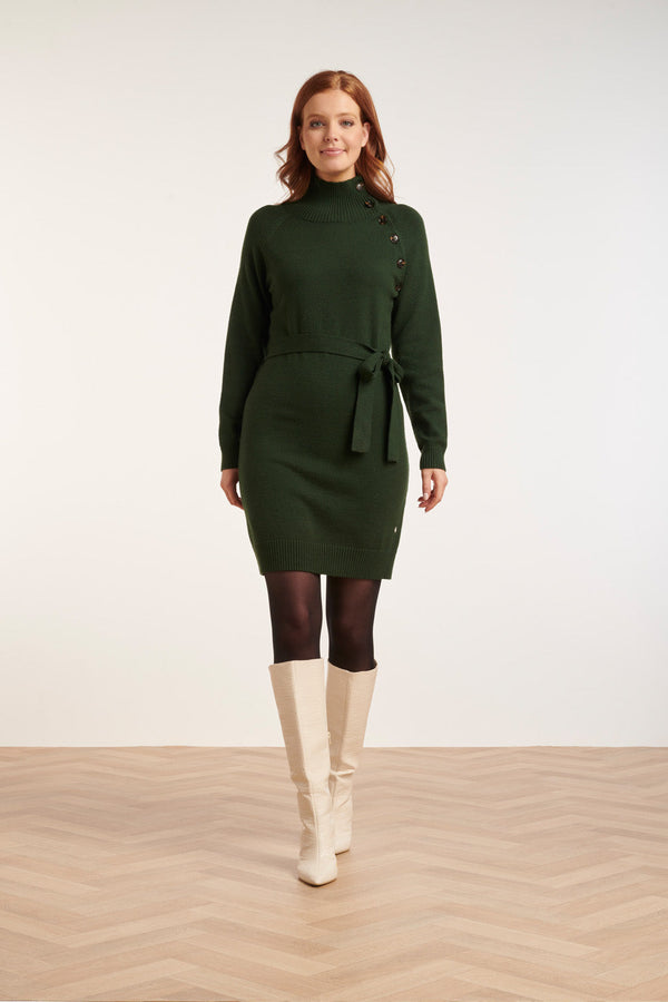 Smashed Lemon 24621 Gebreide Jurk Met Hoge Hals | Army Green