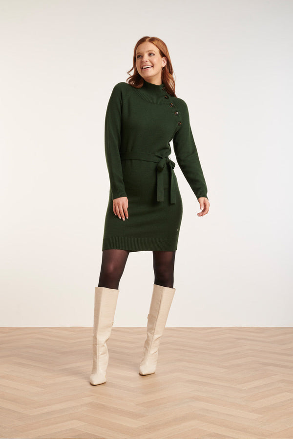 Smashed Lemon 24621 Gebreide Jurk Met Hoge Hals | Army Green