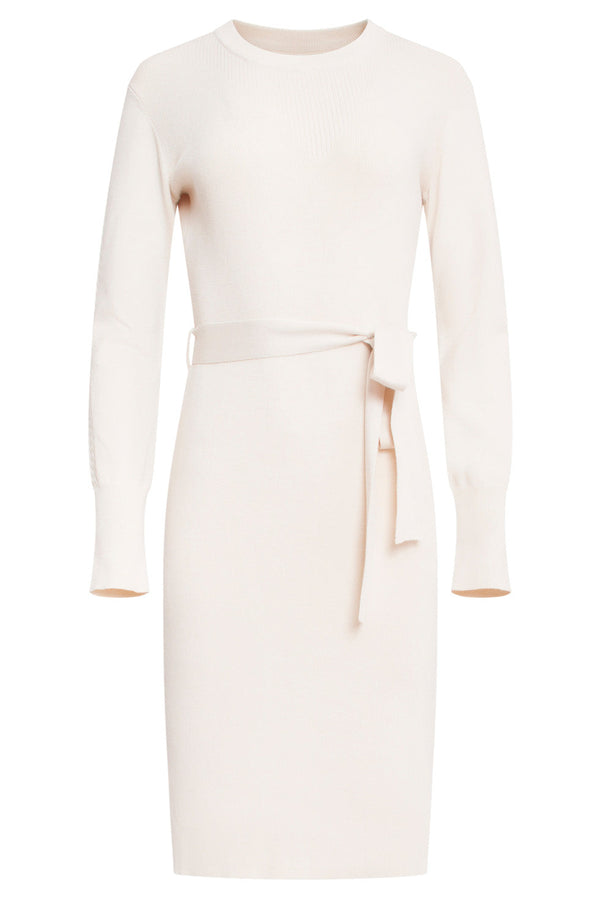 Smashed Lemon 24622 Beige Gebreide Jurk Met Ronde Hals | Sand