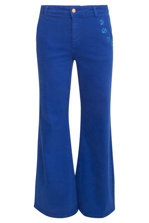 Smashed Lemon 24673 Kobalt Flared Jeans Met Bloemembroidery | Cobalt Blue
