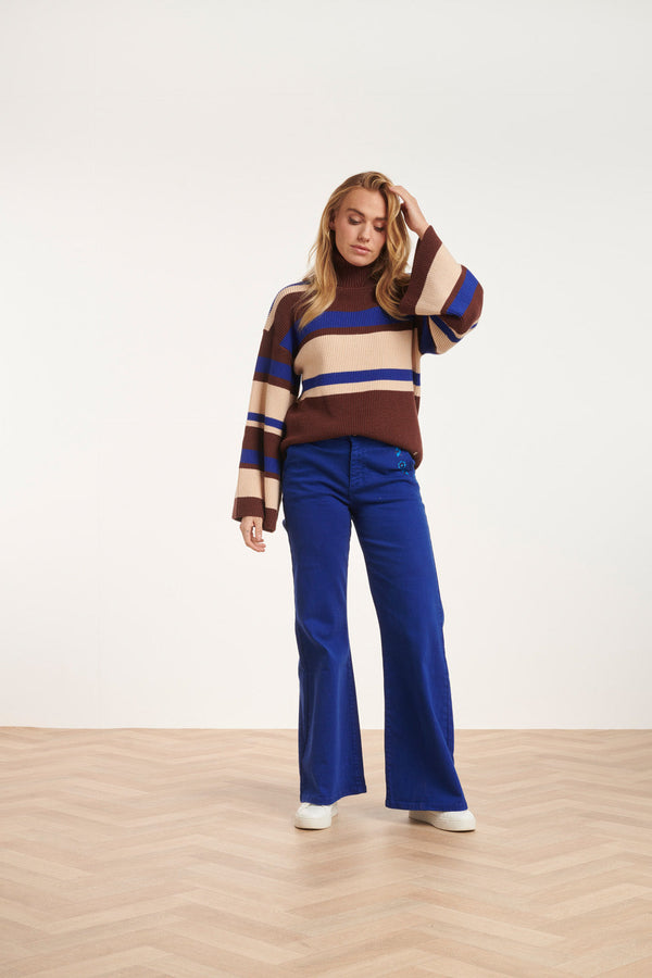 Smashed Lemon 24673 Kobalt Flared Jeans Met Bloemembroidery | Cobalt Blue