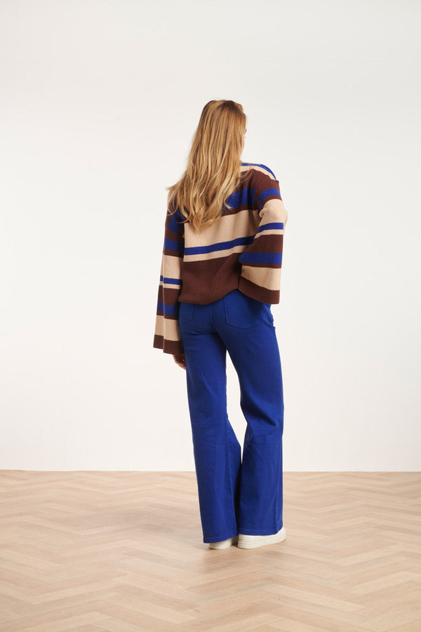 Smashed Lemon 24673 Kobalt Flared Jeans Met Bloemembroidery | Cobalt Blue