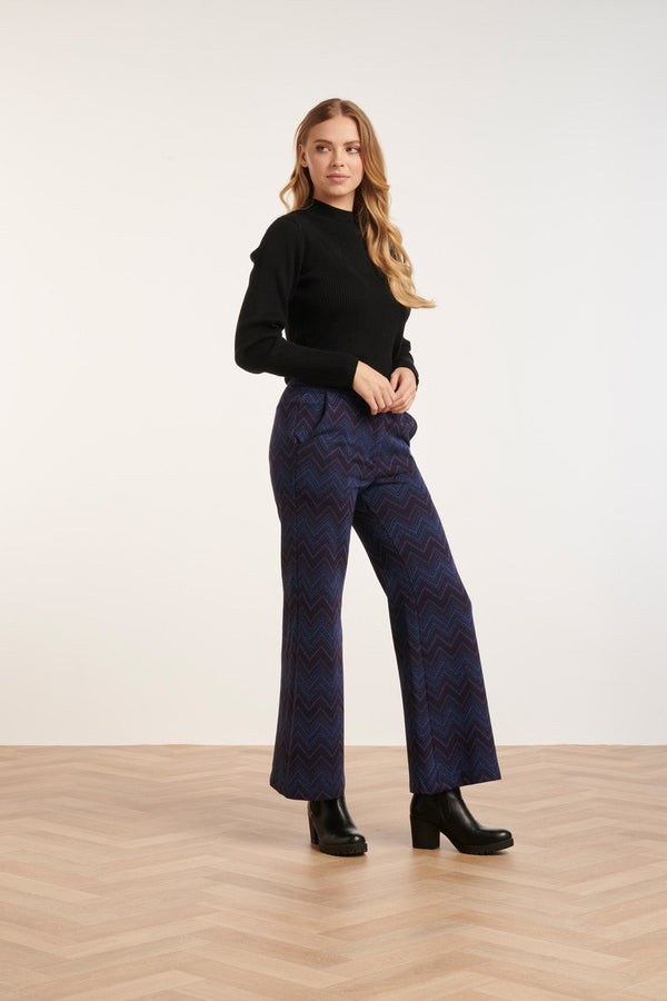 Smashed Lemon 24678 Zigzag Print Broek Met Flared Pasvorm | Navy-Black