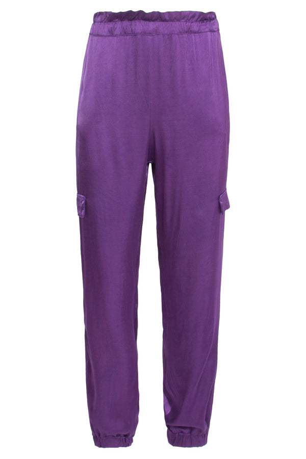smashed lemon 24679 Paarse Satijnen Cargo Broek | Purple