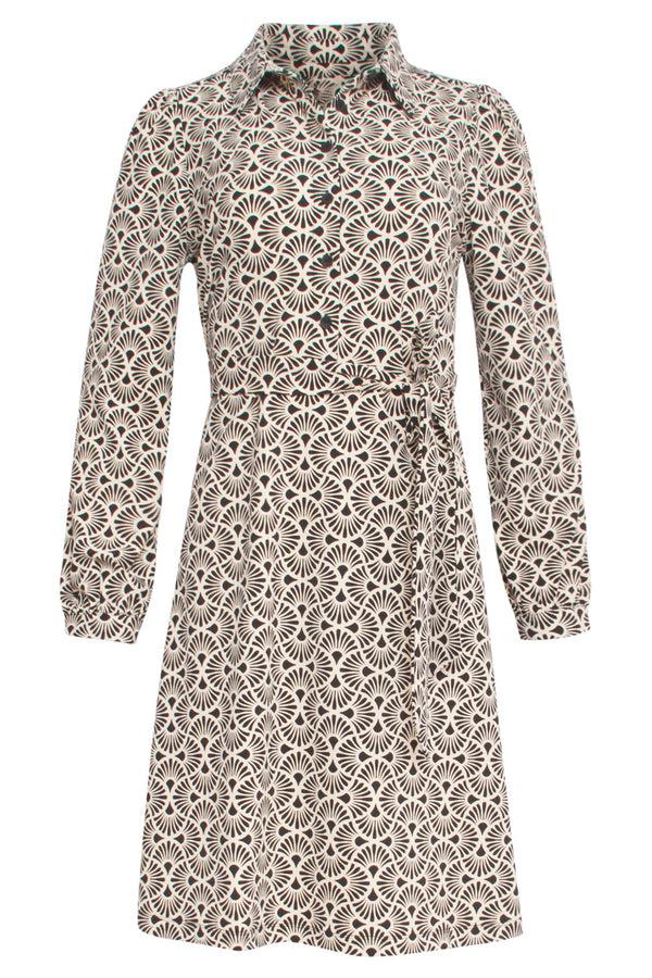 Smashed Lemon 24713 Grafisch Bloemige Travel Kwaliteit Jurk | Sand-Black