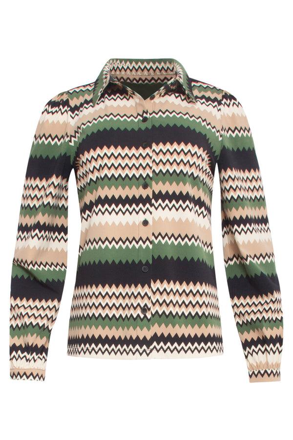 Smashed Lemon 24718 Zigzag Geprinte Blousetravel Kwaliteit | Sand-Multicolour